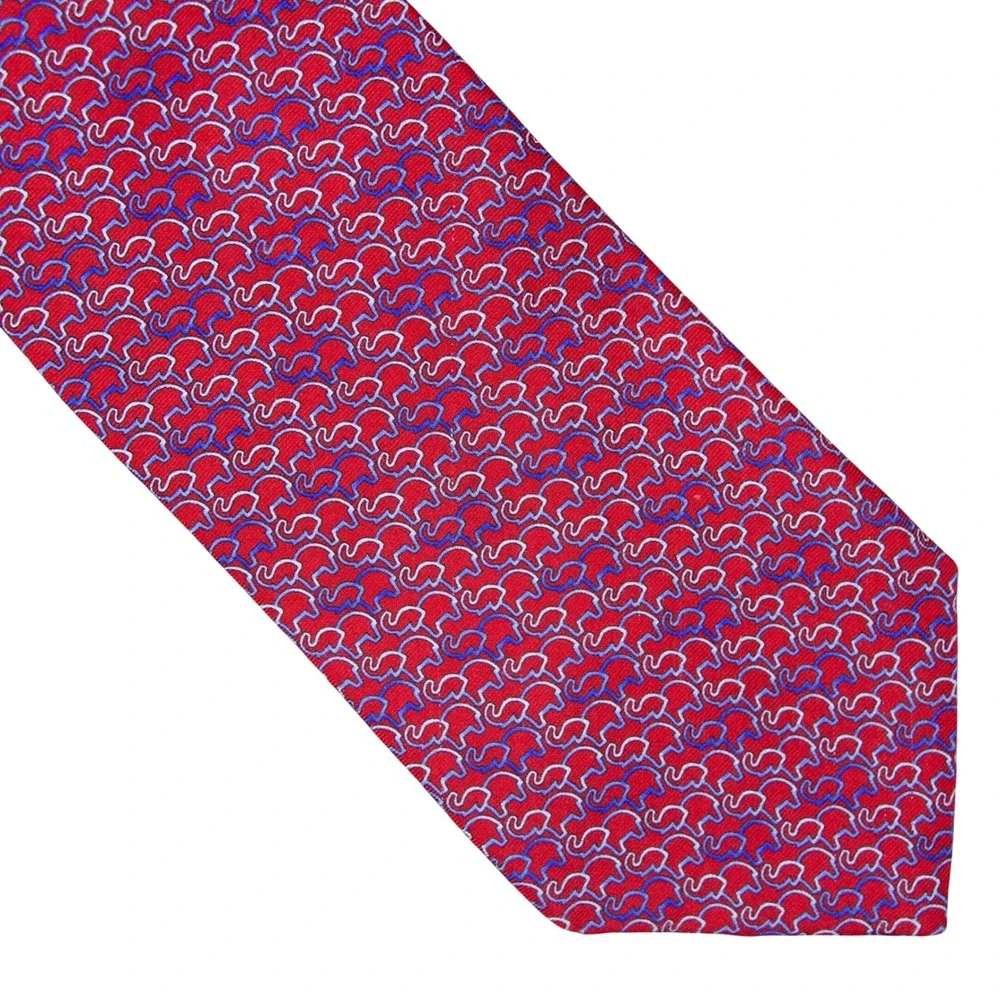 Brooks Brothers Mens Red Elephant Silk Necktie Novelty Pattern Made in USA‎
